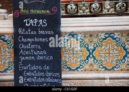 Spanien, Barcelona, das gotische Viertel, Restaurant Menü Zeichen Stockfoto