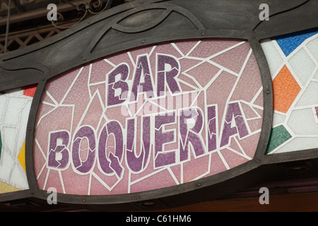 Spanien, Barcelona, Las Ramblas, La Boqueria Markt, Stab Boqueria Zeichen Stockfoto