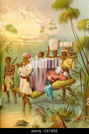 David Livingstone "The Last Mile" zu sterben zu seiner afrikanischen Heimat in Ujiji, Tanganyika, Afrika im Jahre 1873 durchgeführt werden. Stockfoto