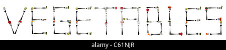 Gemüse Wort, das aus verschiedenen Art von Lebensmitteln in Gabeln Stockfoto