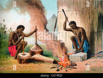 Dorfschmiede in Afrika im 19. Jahrhundert. Stockfoto