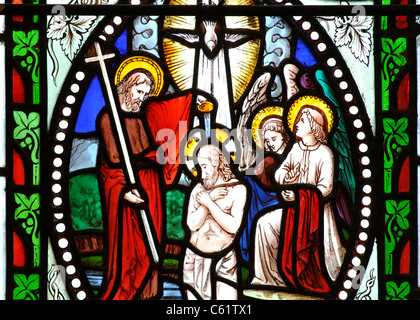 Christi Taufe Glasmalerei, Kirche St. Mary-le-More, Wallingford, Oxfordshire, England, UK Stockfoto