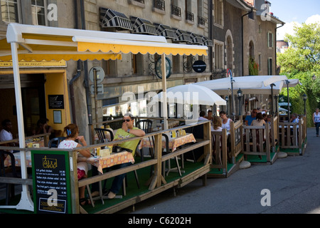 Au Pied de Cochon Restaurant Cafe in Genf Stockfoto