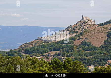 Château de Crussol eine Burg zerstörten 13. Jahrhundert Kalkstein in Saint-Péray dominierende Rhône-Tal in der Nähe von Valence Frankreich Stockfoto