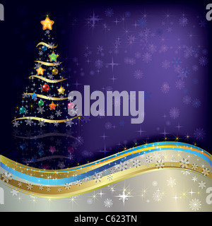 Abstrakte Weihnachtsgruß mit Baum auf lila Stockfoto