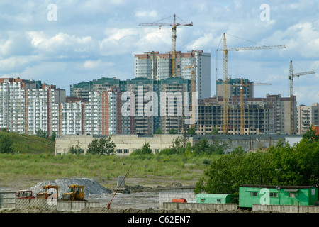 Russland. St. Petersburg. Neue Entwicklungen. Bau des Hauses. Turmdrehkrane. Stockfoto