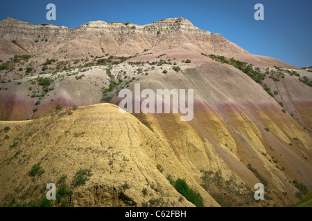 Der Badlands-Nationalpark in South Dakota USA farbenfrohe, zerklüftete Hügel und Yellow Mounds niemand außerhalb der Horizont-Landschaft von .Hi-res Stockfoto