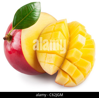 Mango mit Abschnitt auf einem weißen Hintergrund. Datei enthält einen Pfad zu schneiden. Stockfoto