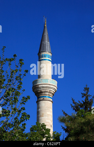 Türkei, Konya, Mevlana Museum, Minarett, Stockfoto