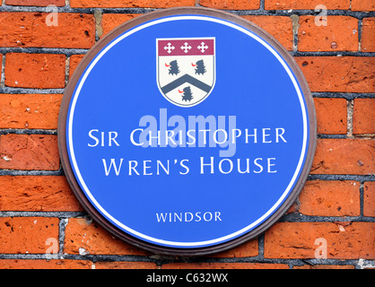 Sir Christopher Wren Haus blaue Plakette, Windsor, Berkshire, England, UK Stockfoto