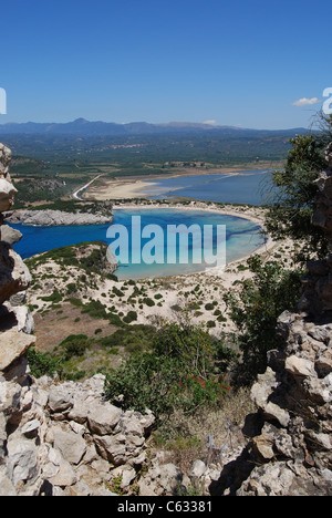 Ansicht von Voidokilia Bucht von der alten fränkischen Burg (Paliokastro) Stockfoto