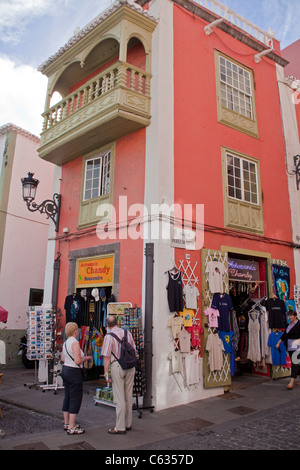 Souvenir shop am Ort Placeta De borrero, typisch kanarischen Häuser, Santa Cruz, La Palma, Kanarische Inseln, Spanien, Europa Stockfoto