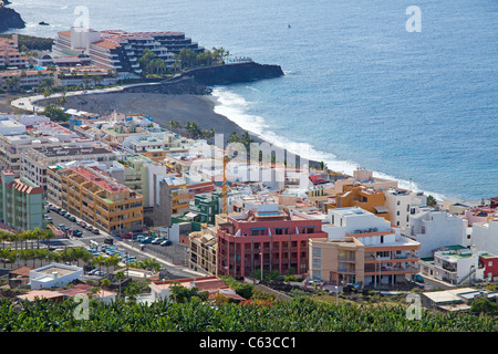 Blick auf Puerto Naos, Stadt und Strand, La Palma, Kanarische Inseln, Spanien, Europa Stockfoto