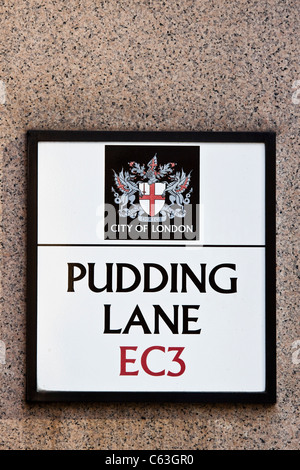 Pudding Lane EC3 Straßenschild Stockfoto