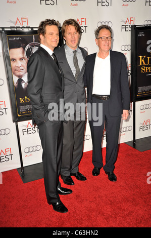 Colin Firth; Tom Hooper; Geoffrey Rush im Ankunftsbereich für AFI FEST 2010 Screening der die Rede des Königs, Graumans Chinese Theatre Stockfoto