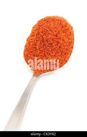 Teelöffel Cayenne-Chili-Pulver Stockfoto