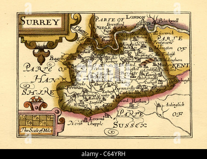 Surrey - alten englischen Grafschaft Karte von John Speed, ca. 1625 Stockfoto