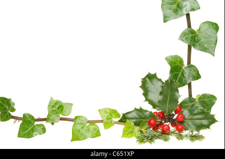 Weihnachten unter dem Motto Grenze von Holly und Ivy mit weißem Textfreiraum Stockfoto
