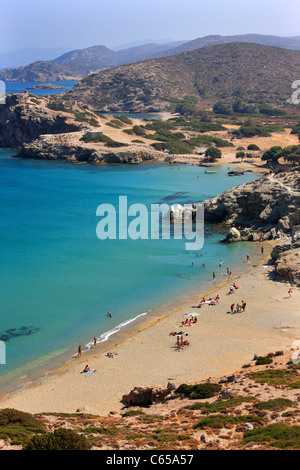 Erimoupolis Strand an der Westküste Kretas Island in der Nähe von Sitia. Im Hintergrund sehen Sie Teil des alten Itanos Ruinen Stockfoto