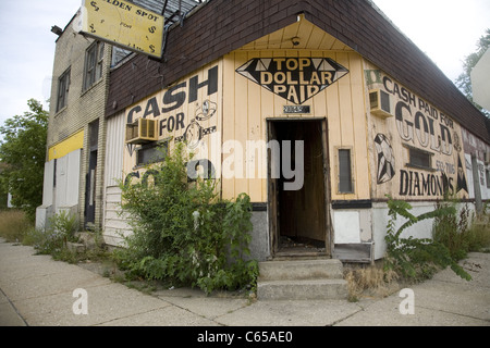 Verlassene Gebäude und Geschäfte, Brightmoor Nachbarschaft, Detroit, Michigan Stockfoto