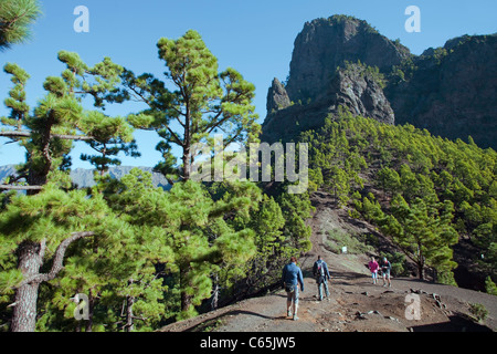 Wanderer am Berg La Cumbrecita im Nationalpark Caldera de Taburiente, La Palma, Spanien, Kanarische Inseln, Europa, Atlantik Stockfoto