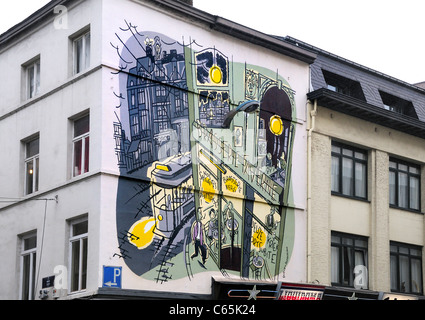 Brüssel, Belgien. Wandkunst in Rue des Bogards / Bogaarden Straat Stockfoto