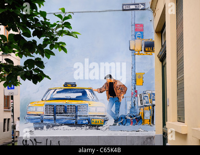 Brüssel, Belgien. BD-Stil-Wand-Kunst in der Rue Philippe de Champagne / Philipp de Champagne Straat. (W Van Hamme / Dargaud Benelux) Stockfoto