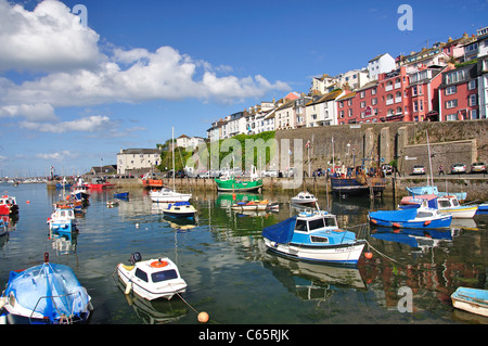 Boote vertäut im Hafen von Brixham, Brixham, Devon, England, Vereinigtes Königreich Stockfoto