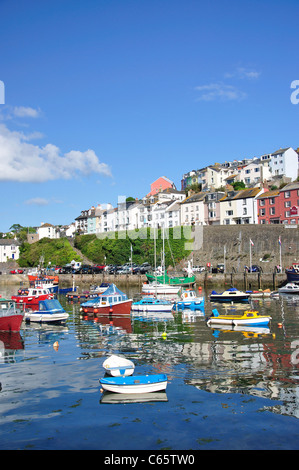 Boote vertäut im Hafen von Brixham, Brixham, Devon, England, Vereinigtes Königreich Stockfoto