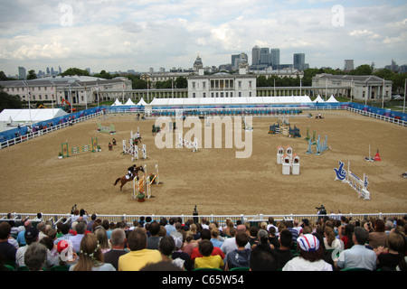 Springreiten im modernen Fünfkampf in Greenwich Park. Die Union Internationale de Pentathlon Moderne (UIPM) WM-Finale. Stockfoto