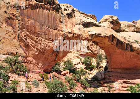 Wanderer nähern Hickman Brücke in Capitol Reef Nationalpark Stockfoto