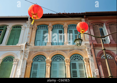 Bunte Shophouse in Chinatown, Singapur Stockfoto