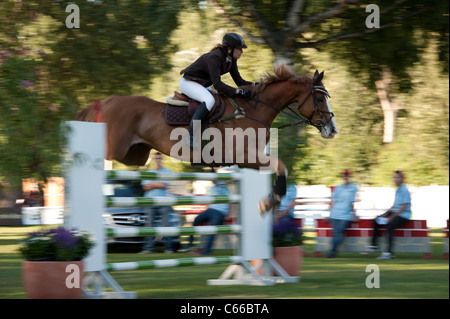 ZIFA Sefman auf Pferd Cornetto 6 überspringt Hürde bei 6 Bar Wettbewerb Grand Prix Bratislava am 13. August 2011 Stockfoto