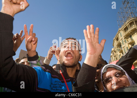 Feiern 2011 Ägypter im Kairoer Tahrir-Platz am Feb.18 Tag des Sieges, eine Woche nach dem Sturz von Präsident Hosni Mubarak Stockfoto