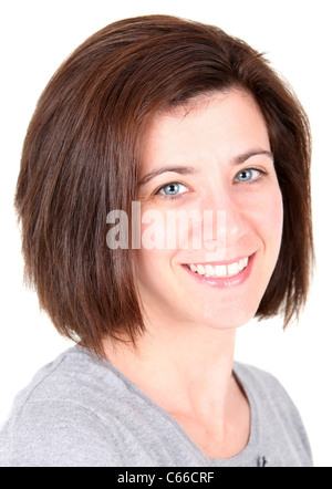Hübsche junge Frau Porträt isoliert auf weiss Stockfoto