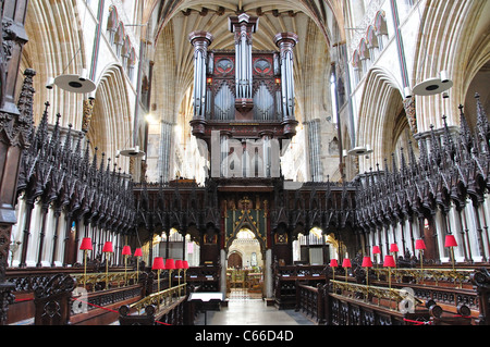 Das 17. Jahrhundert Orgelprospekt von The Quire, Kathedrale von Exeter, Exeter, Devon, England, Vereinigtes Königreich Stockfoto