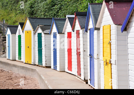 Bunte Strand Hütten, Corbyns Beach, Torquay, Tor Bay, Devon, England, Vereinigtes Königreich Stockfoto