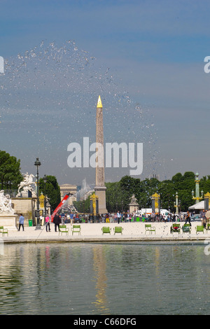 Blick in Richtung Place De La Concorde und der Obelisk vom Jardin des Tuileries in Paris Stockfoto