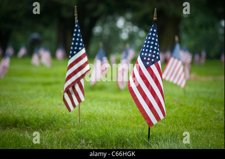 Amerikanische Flaggen In Veteranen Friedhof am Memorial Day, Pennsylvania, USA Stockfoto