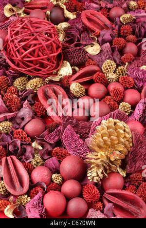 Hintergrund der roten und goldenen duftende Weihnachten Potpourri. Stockfoto