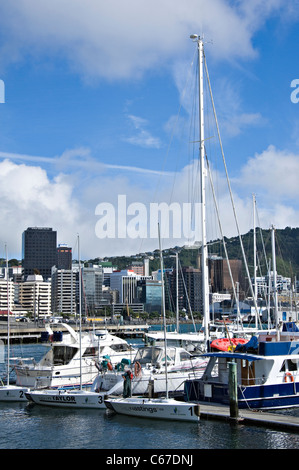 Hochsee Yachten Boote Motor und Crusiers im Chaffers Marina von Oriental Bay Wellington Nordinsel Neuseeland NZ festgemacht Stockfoto