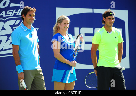 USTA Billie Jean King National, Kim Clijsters, Roger Federer und Rafael Nadal bei einem öffentlichen Auftritt für 2010 Arthur Ashe Kids Day Stockfoto