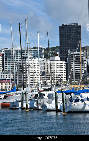 Hochsee Yachten Boote Motor und Crusiers im Chaffers Marina von Oriental Bay Wellington Nordinsel Neuseeland NZ festgemacht Stockfoto