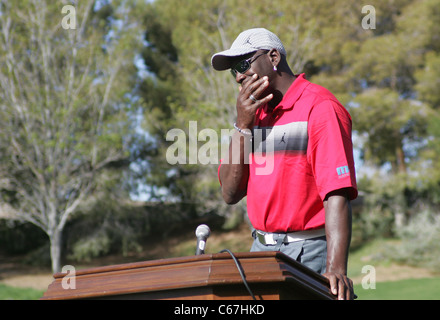 Michael Jordan in die Teilnehmerliste für 10. jährlichen Michael Jordan Celebrity Invitational (MJCI) Eröffnungs-Pressekonferenz, Shadow Creek Golf Course, Las Vegas, NV 30. März 2011. Foto von: James Atoa/Everett Collection Stockfoto