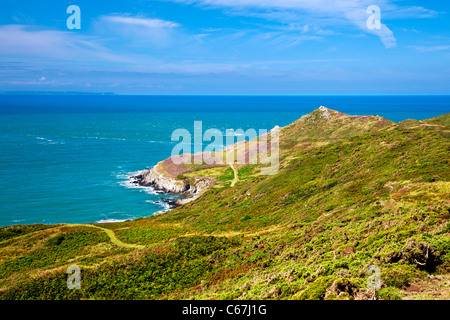 Morte Point in der Nähe von Morthoe, Woolacombe mit Blick auf den Kanal von Bristol und Lundy Island, North Devon, England, UK Stockfoto