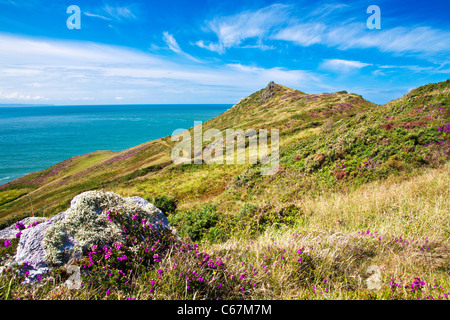 Morte Point in der Nähe von Morthoe, Woolacombe mit Blick auf den Kanal von Bristol und Lundy Island, North Devon, England, UK Stockfoto