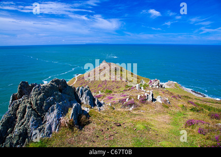 Morte Point in der Nähe von Morthoe, Woolacombe mit Blick auf den Kanal von Bristol und Lundy Island, North Devon, England, UK Stockfoto