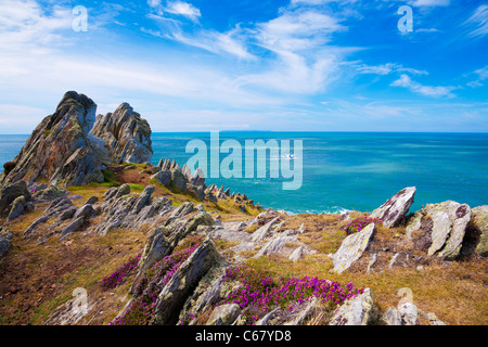 Morte Point in der Nähe von Morthoe, Woolacombe mit Blick auf den Kanal von Bristol und Lundy Island, North Devon, England, UK Stockfoto