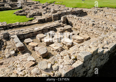 Hypokaustum im Badehaus das Praetorium (Kommandierender Offizier Residenz), Vindolanda Roman Fort, in der Nähe der Hadrianswall, UK Stockfoto