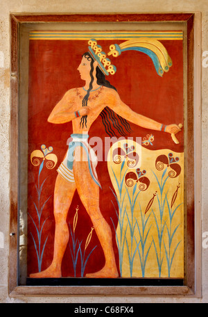 Der "Fürst der Lilien" oder "Priester-König Relief" eine schöne Fresken aus dem minoischen Palast von Knossos, Heraklion, Kreta, Griechenland Stockfoto